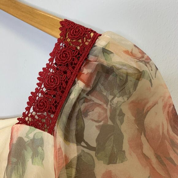 Womens Retro Romantic Floral Burgundy Crochet Lace Fitted Bodice Dress Medium - Picture 7 of 13